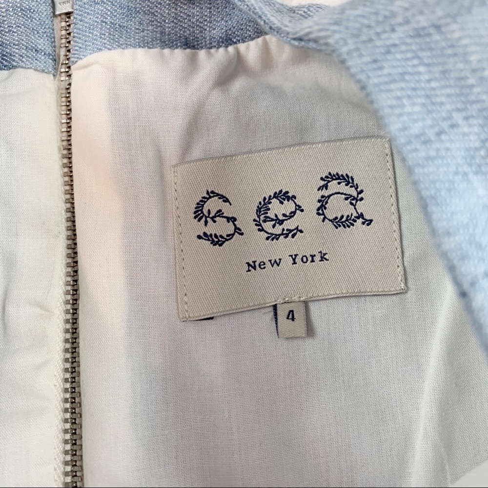 Sea NY short sleeve linen blend sheath dress in‎ light blue with contrast trim - Picture 9 of 10